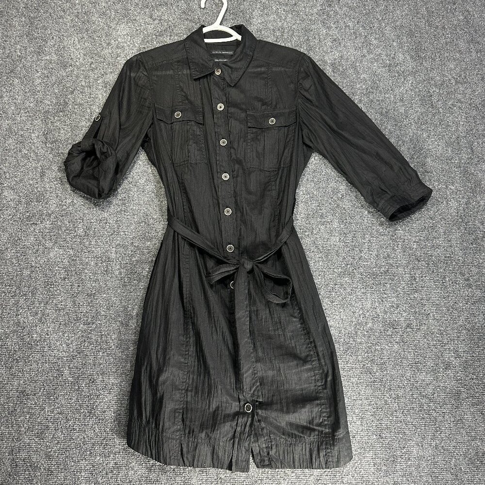 Banana Republic Dress Womens 6 Crinkle Shirt Dress Button Up Pockets Tie Belt
